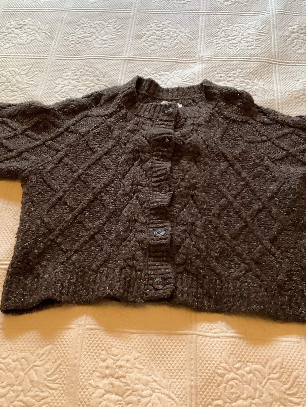Lucky Brand Chocolate Brown Button-Up Cable Cardigan - Picture 3 of 6